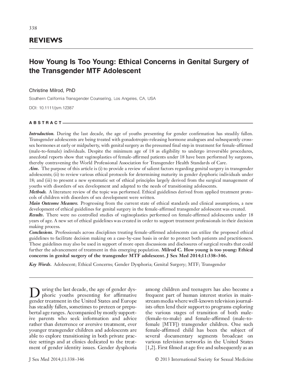 How Young Is Too Young: Ethical Concerns in Genital Surgery of the Transgender MTF Adolescent