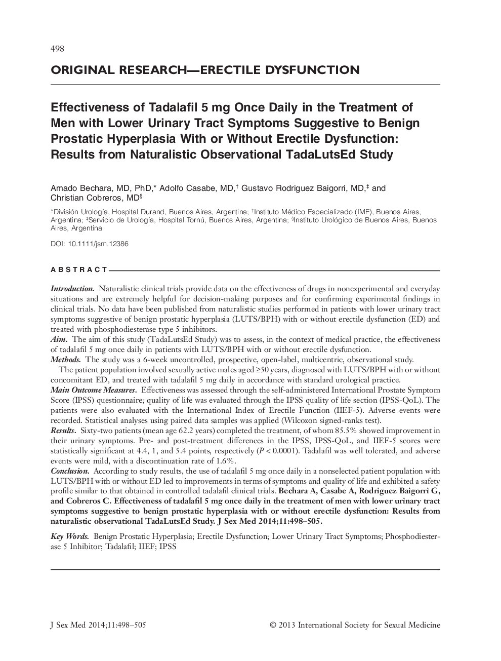 Effectiveness of Tadalafil 5âmg Once Daily in the Treatment of Men with Lower Urinary Tract Symptoms Suggestive to Benign Prostatic Hyperplasia With or Without Erectile Dysfunction: Results from Naturalistic Observational TadaLutsEd Study