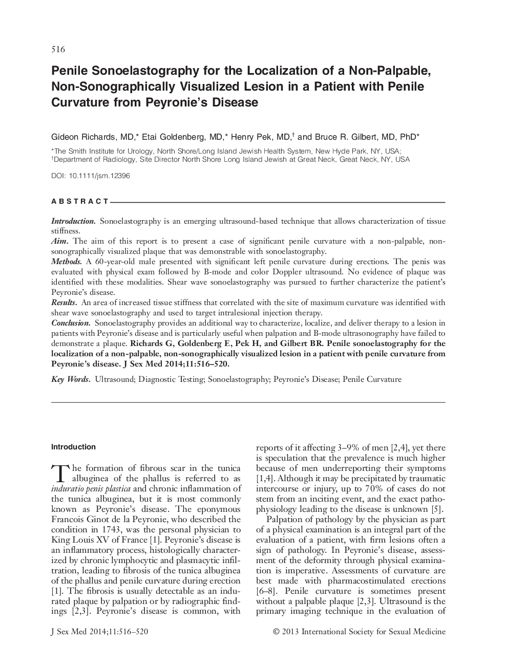 Penile Sonoelastography for the Localization of a Non‐Palpable, Non‐Sonographically Visualized Lesion in a Patient with Penile Curvature from Peyronie's Disease 