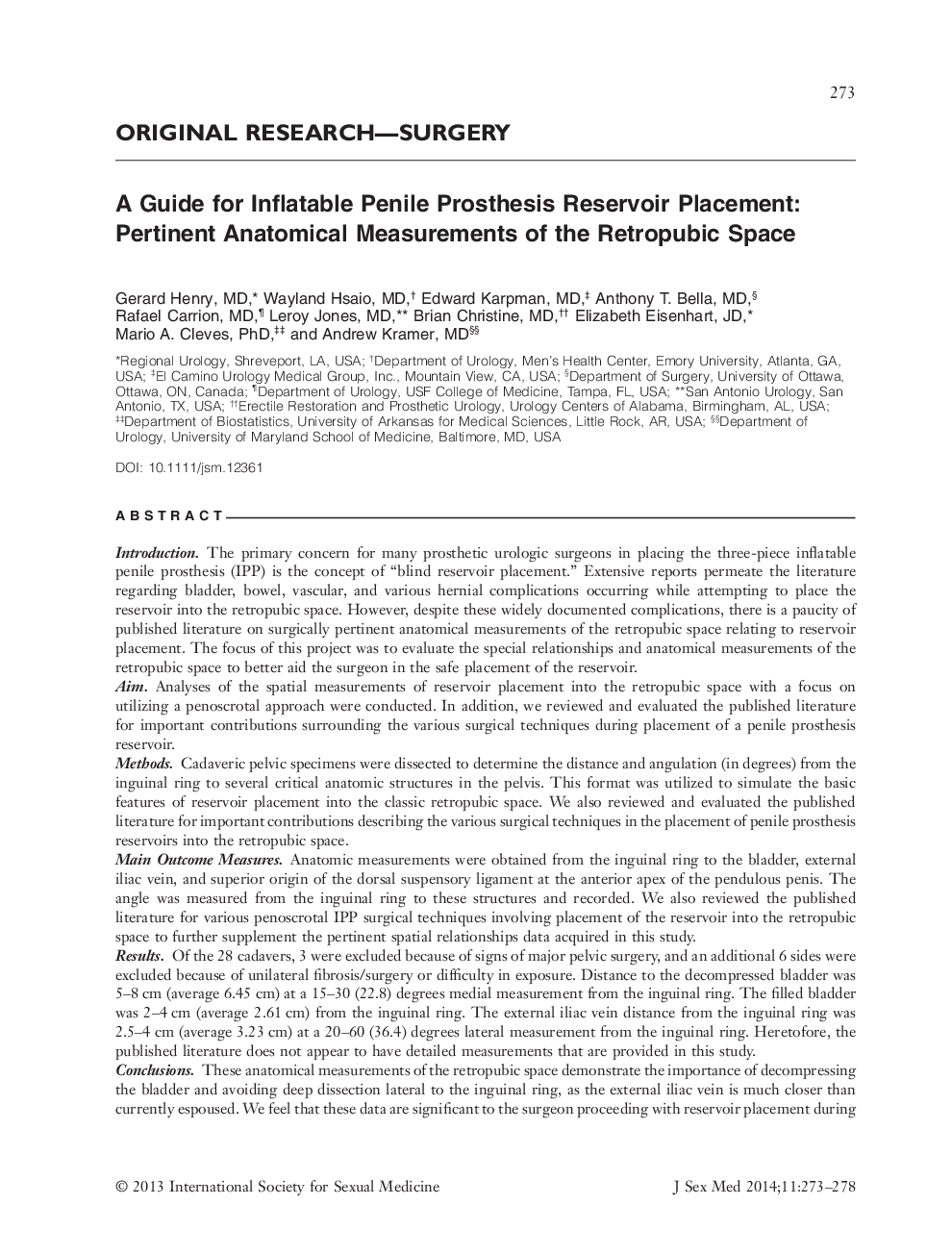 A Guide for Inflatable Penile Prosthesis Reservoir Placement: Pertinent Anatomical Measurements of the Retropubic Space 