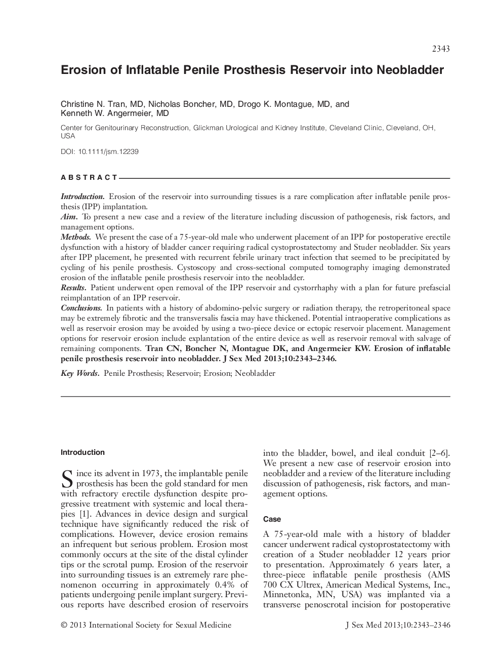 Erosion of Inflatable Penile Prosthesis Reservoir into Neobladder 