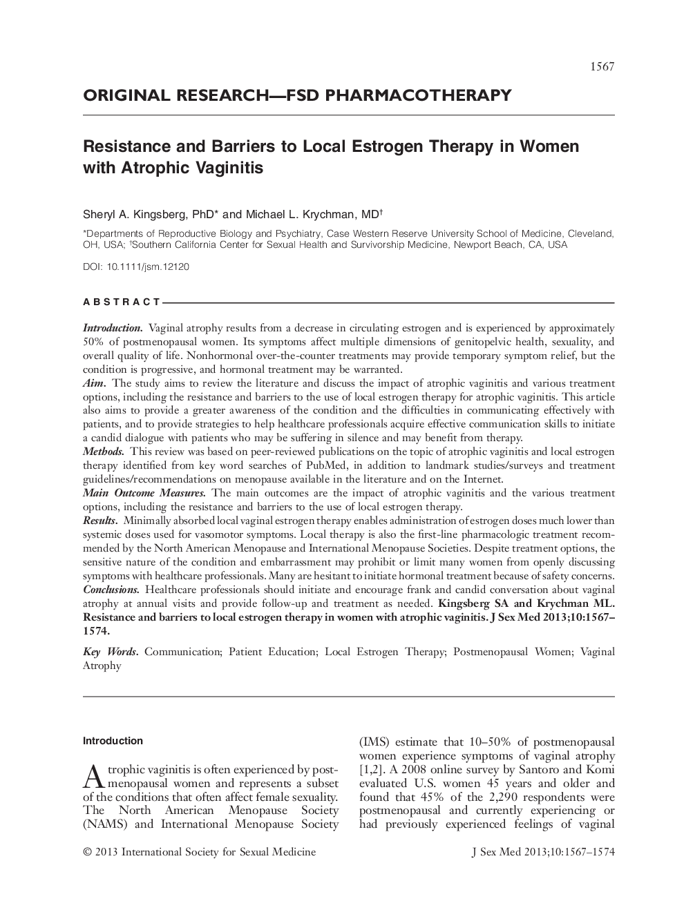 Resistance and Barriers to Local Estrogen Therapy in Women with Atrophic Vaginitis