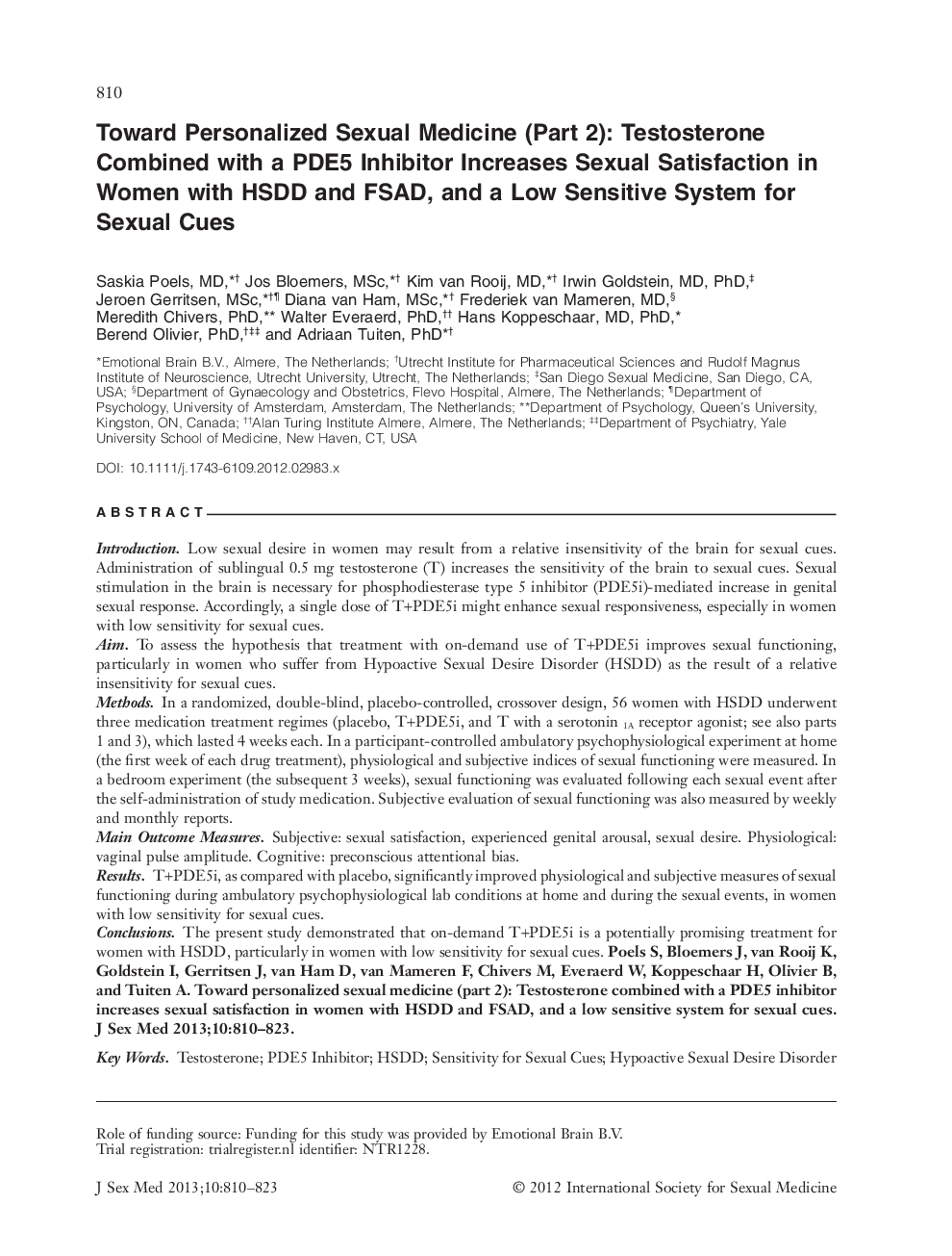 Toward Personalized Sexual Medicine (Part 2): Testosterone Combined with a PDE5 Inhibitor Increases Sexual Satisfaction in Women with HSDD and FSAD, and a Low Sensitive System for Sexual Cues