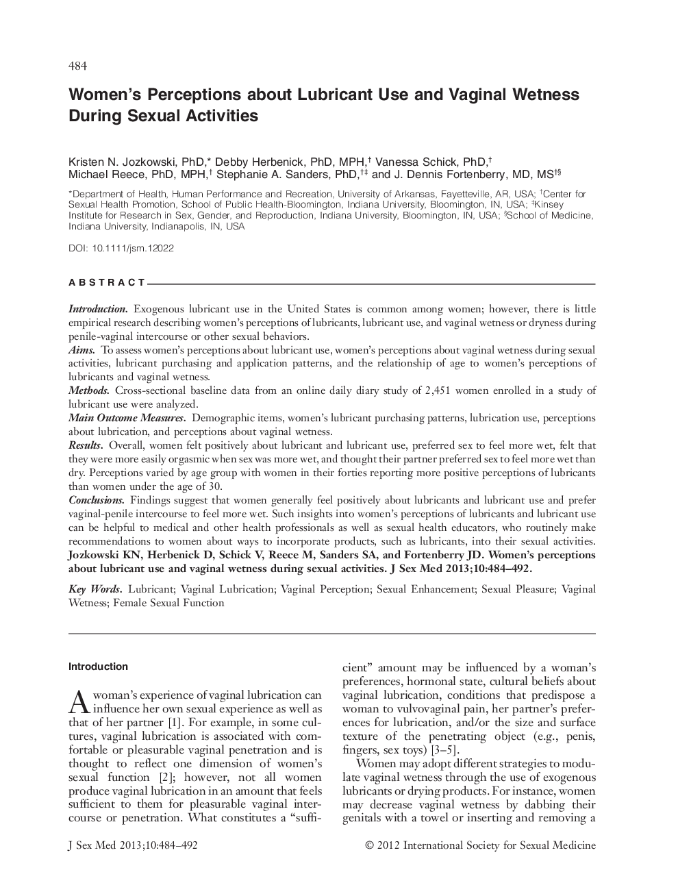 عکس صفحه اول مقاله: Women's Perceptions about Lubricant Use and Vaginal Wetness During Sexual Activities Women's Perceptions about Lubricant Use and Vaginal Wetness During Sexual Activities