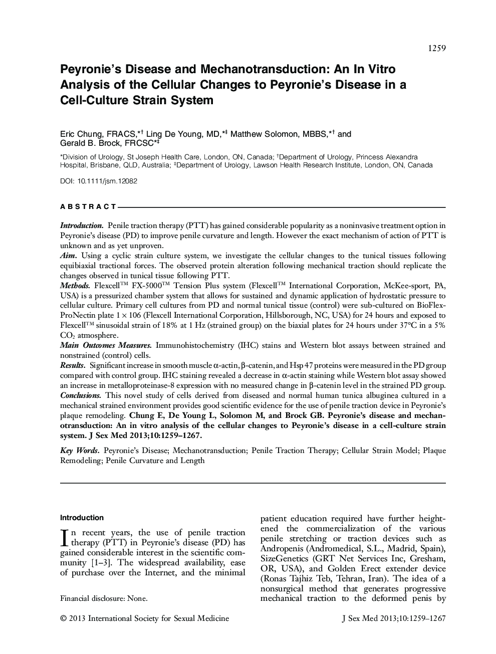 Peyronie's Disease and Mechanotransduction: An In Vitro Analysis of the Cellular Changes to Peyronie's Disease in a Cell‐Culture Strain System 