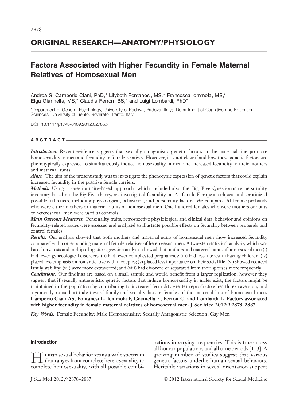 Factors Associated with Higher Fecundity in Female Maternal Relatives of Homosexual Men