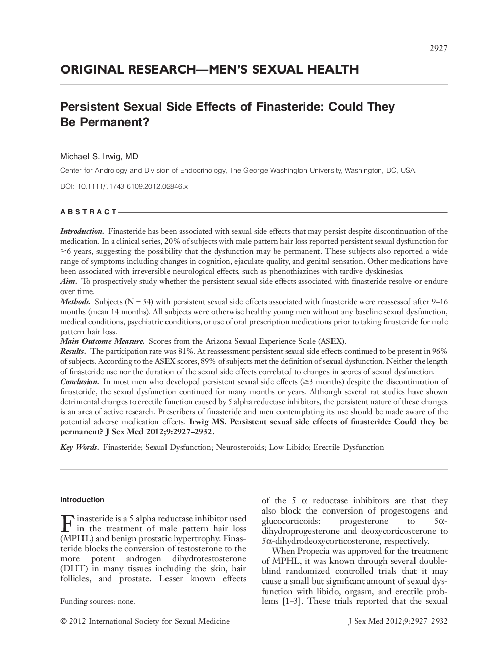 Persistent Sexual Side Effects of Finasteride: Could They Be Permanent?