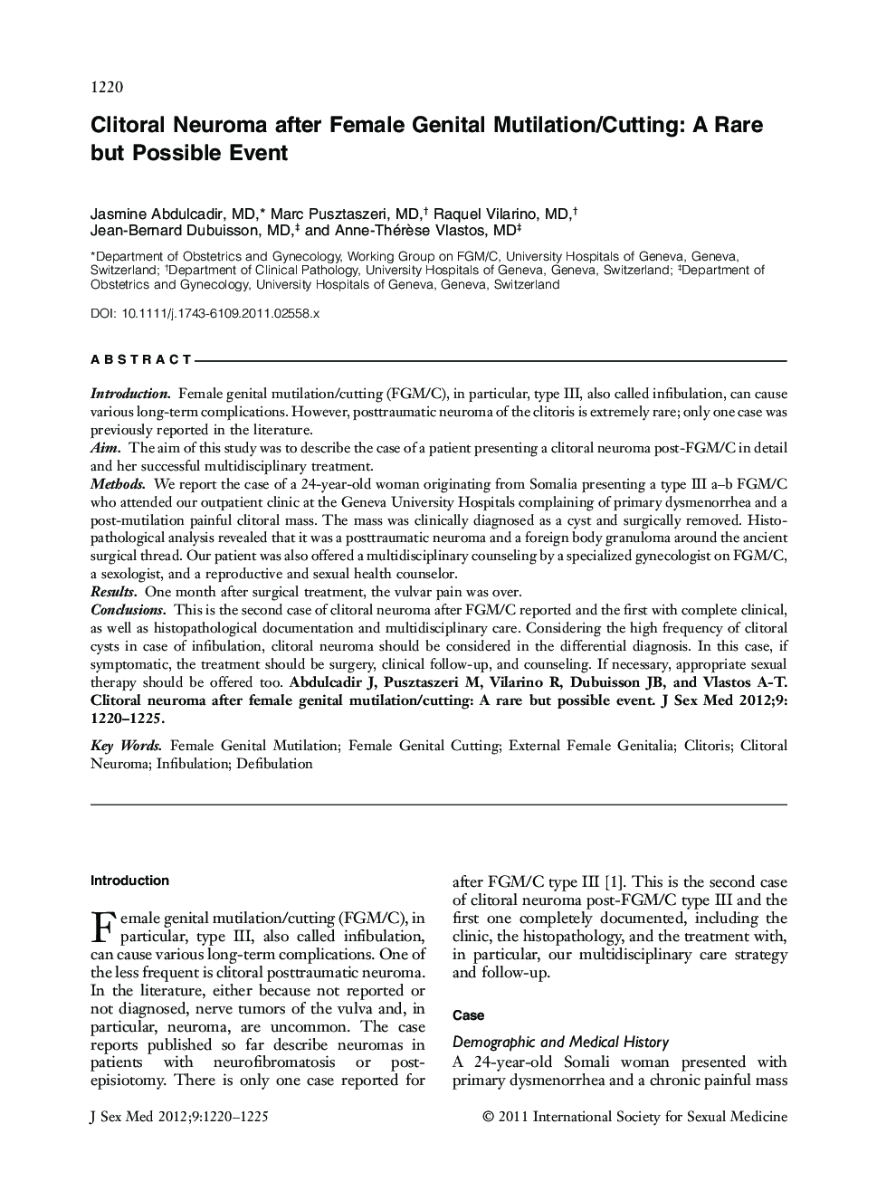 Clitoral Neuroma after Female Genital Mutilation/Cutting: A Rare but Possible Event