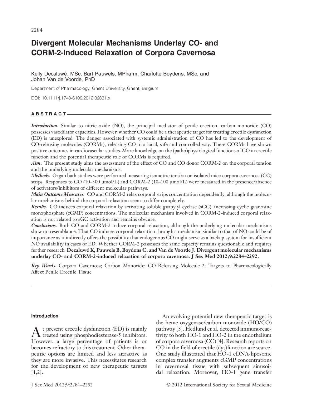 Divergent Molecular Mechanisms Underlay CO‐ and CORM‐2‐Induced Relaxation of Corpora Cavernosa