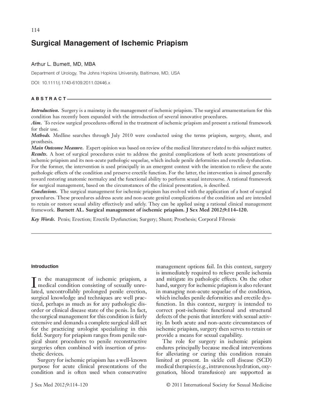 Surgical Management of Ischemic Priapism