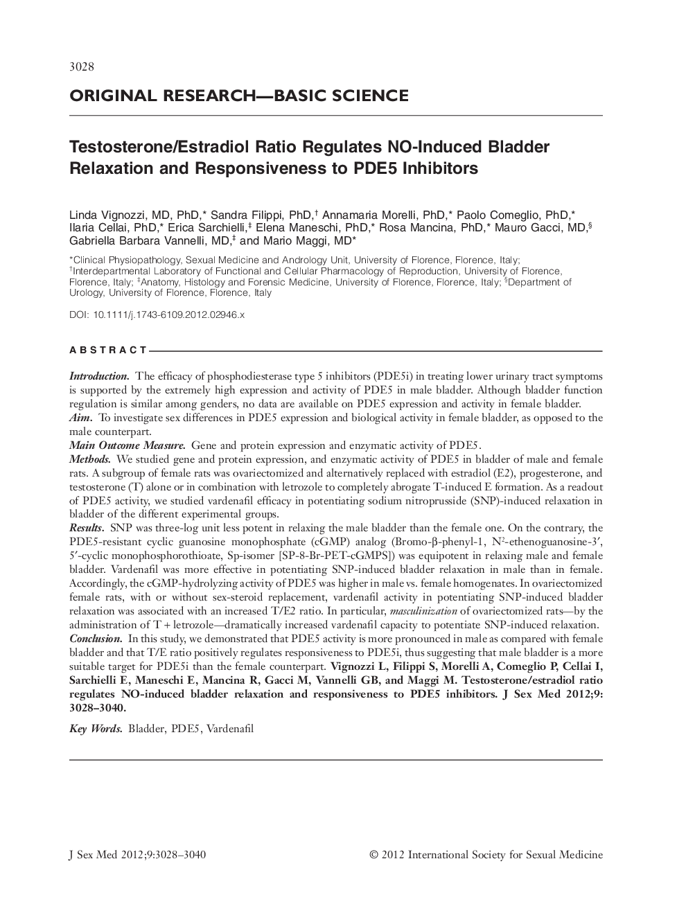 Testosterone/Estradiol Ratio Regulates NO‐Induced Bladder Relaxation and Responsiveness to PDE5 Inhibitors