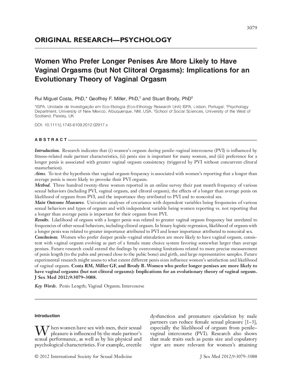 Women Who Prefer Longer Penises Are More Likely to Have Vaginal Orgasms (but Not Clitoral Orgasms): Implications for an Evolutionary Theory of Vaginal Orgasm