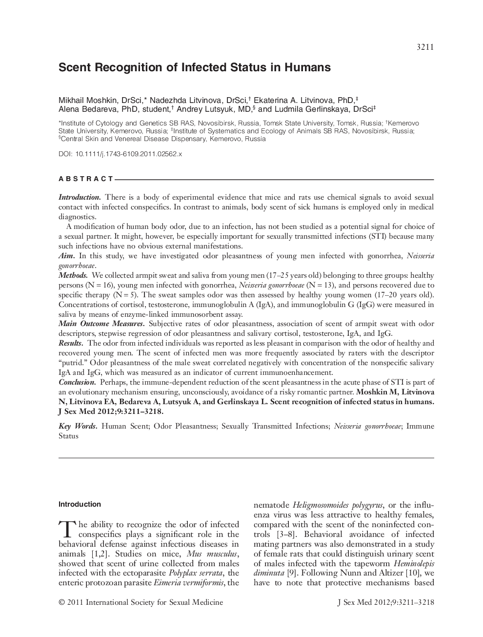 Scent Recognition of Infected Status in Humans