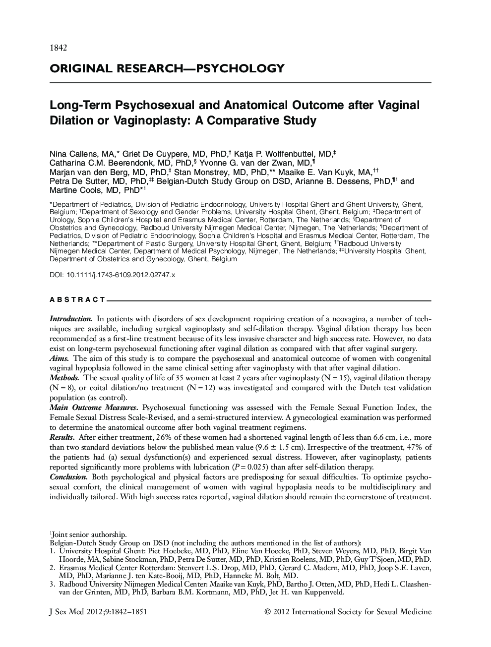 LongâTerm Psychosexual and Anatomical Outcome after Vaginal Dilation or Vaginoplasty: A Comparative Study