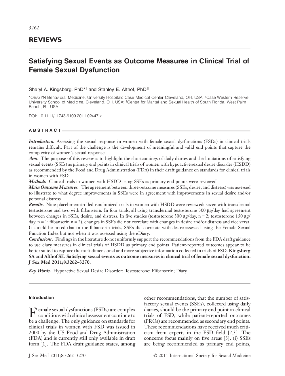 عکس صفحه اول مقاله: Satisfying Sexual Events as Outcome Measures in Clinical Trial of Female Sexual Dysfunction Satisfying Sexual Events as Outcome Measures in Clinical Trial of Female Sexual Dysfunction