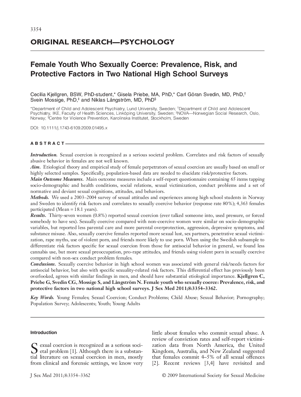 Female Youth Who Sexually Coerce: Prevalence, Risk, and Protective Factors in Two National High School Surveys