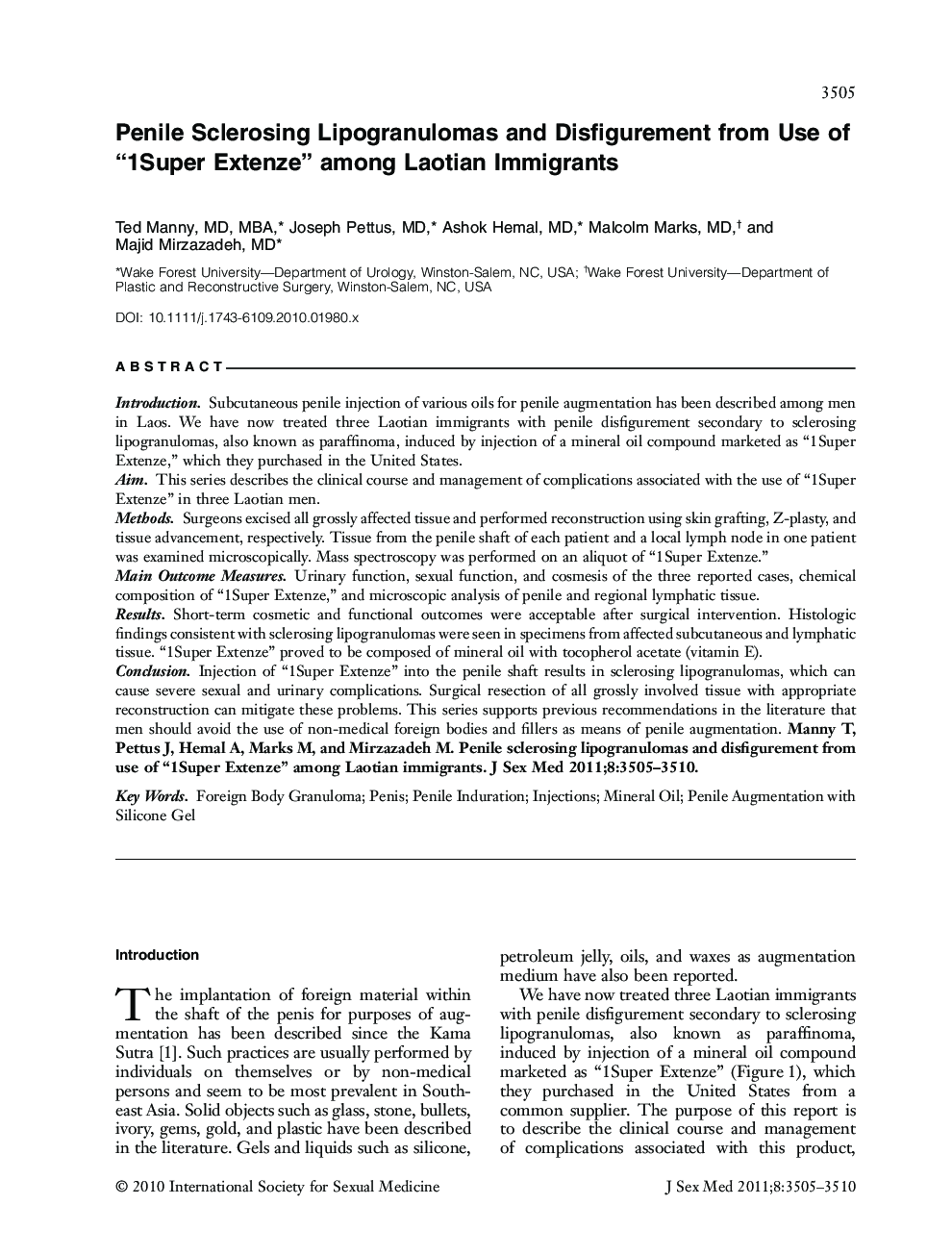 Penile Sclerosing Lipogranulomas and Disfigurement from Use of “1Super Extenze” among Laotian Immigrants