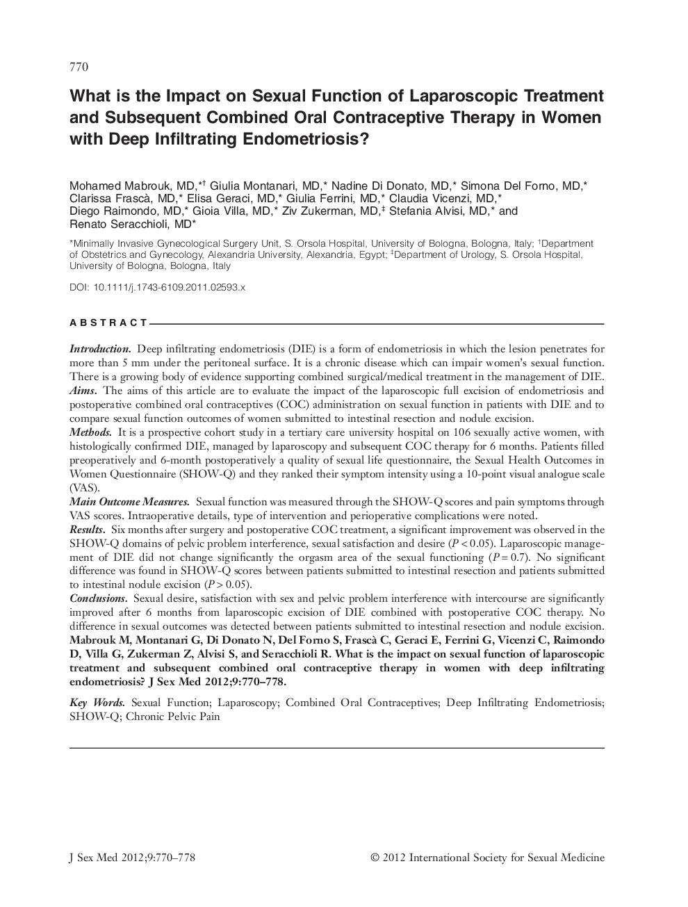 What is the Impact on Sexual Function of Laparoscopic Treatment and Subsequent Combined Oral Contraceptive Therapy in Women with Deep Infiltrating Endometriosis?