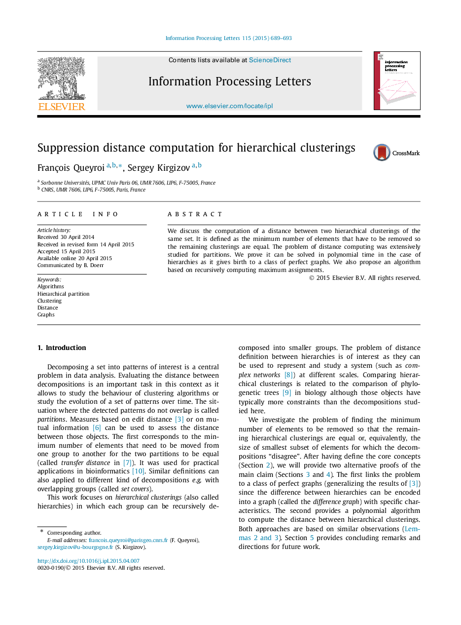 Suppression distance computation for hierarchical clusterings