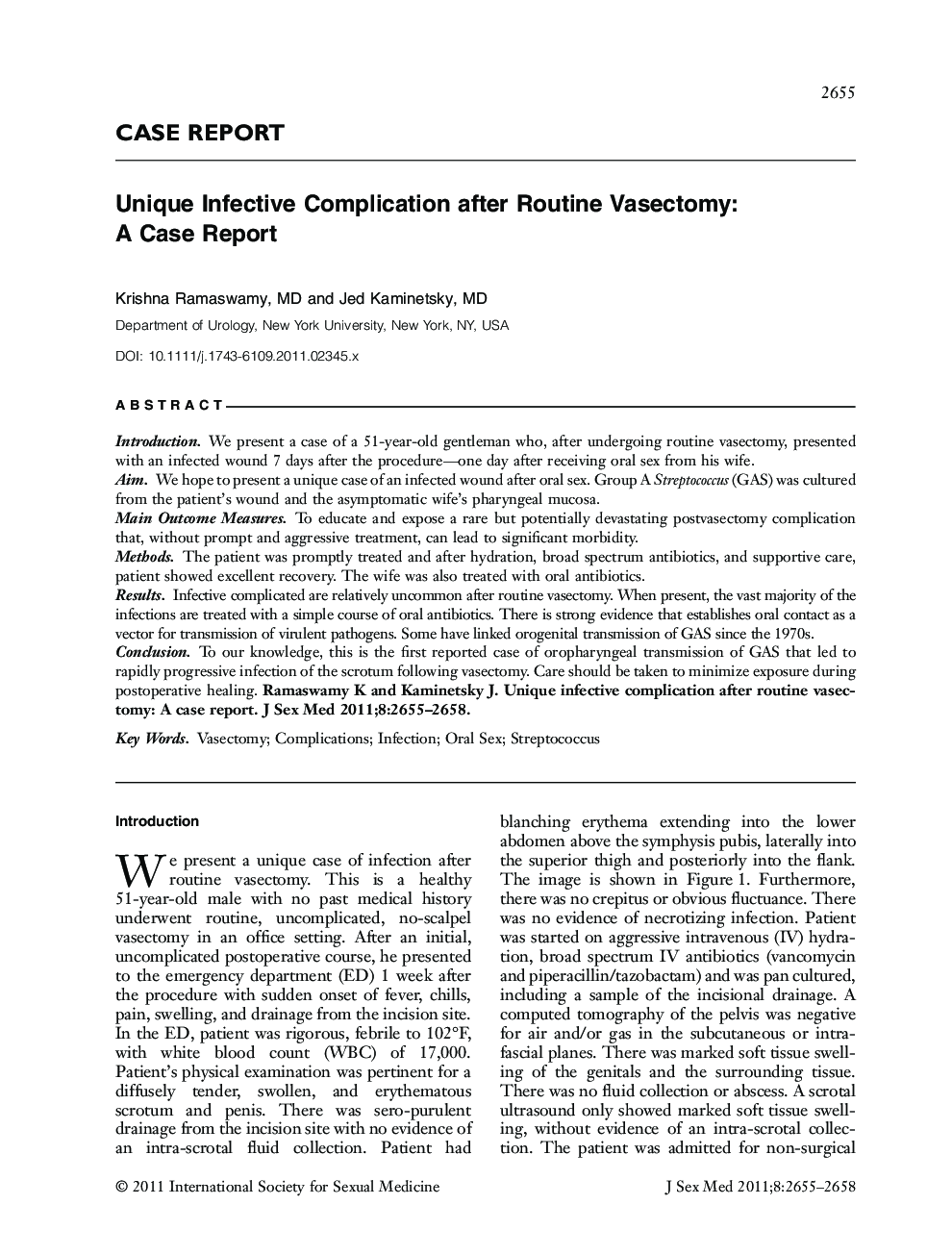 Unique Infective Complication after Routine Vasectomy: A Case Report
