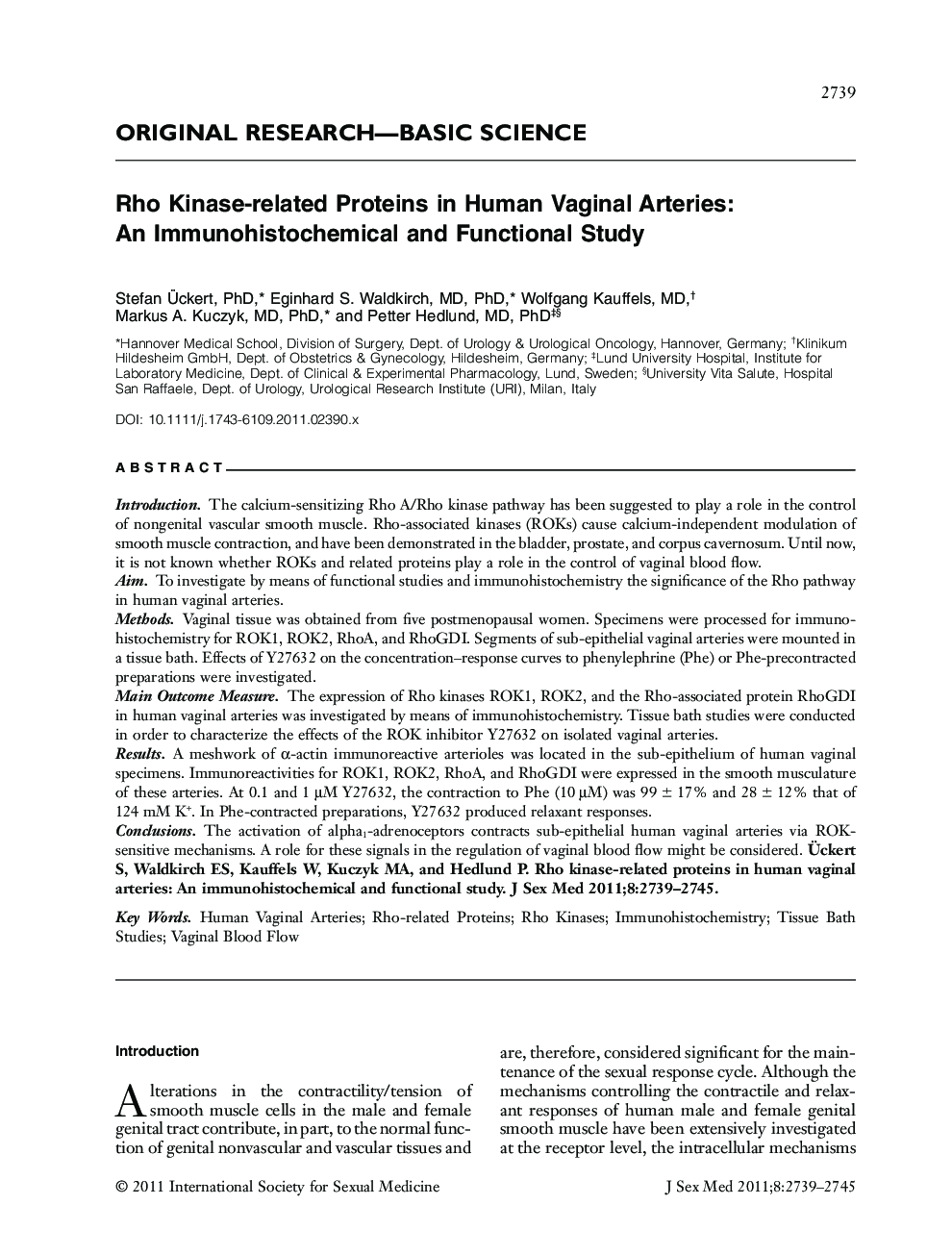 Rho Kinaseârelated Proteins in Human Vaginal Arteries: An Immunohistochemical and Functional Study