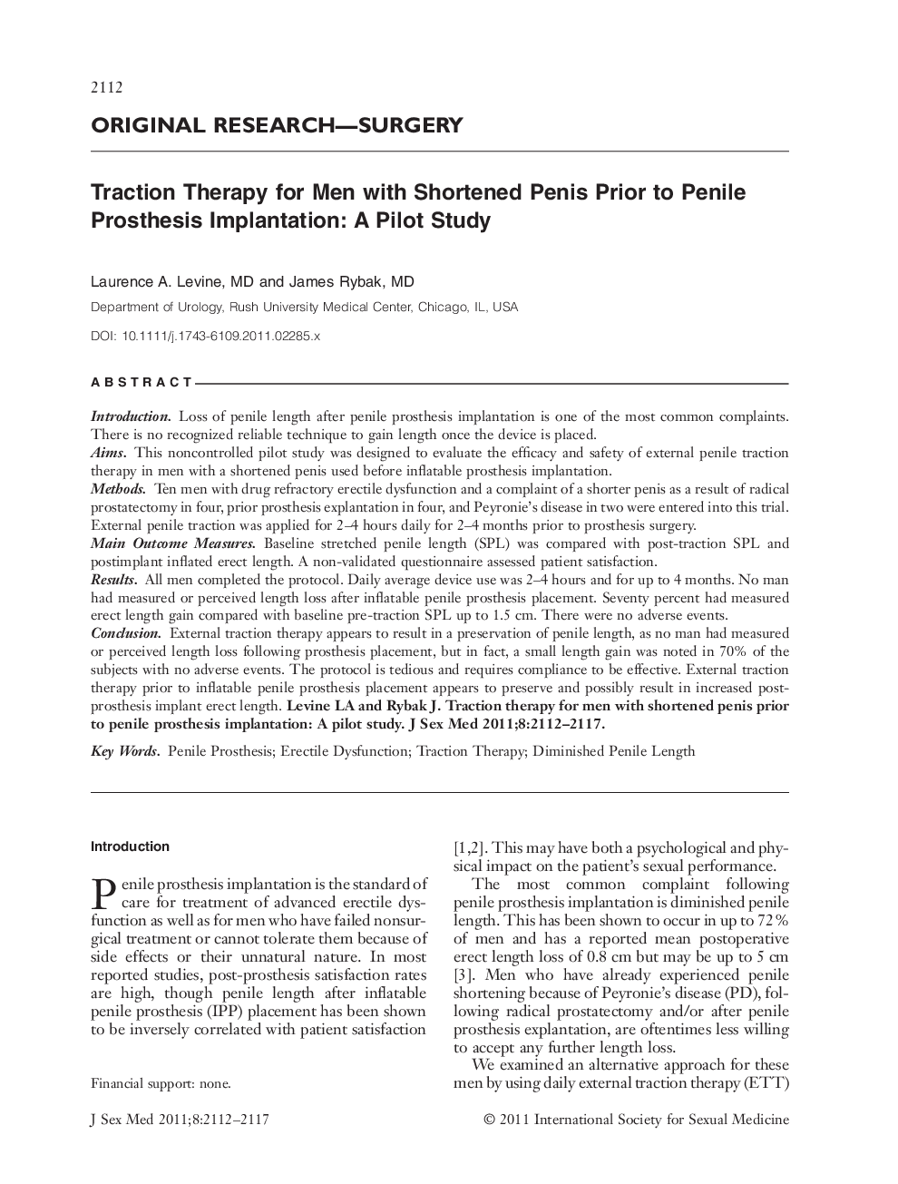 Traction Therapy for Men with Shortened Penis Prior to Penile Prosthesis Implantation: A Pilot Study