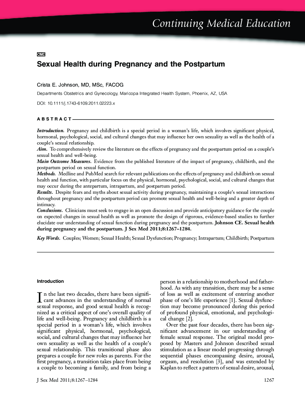 Sexual Health during Pregnancy and the Postpartum (CME)