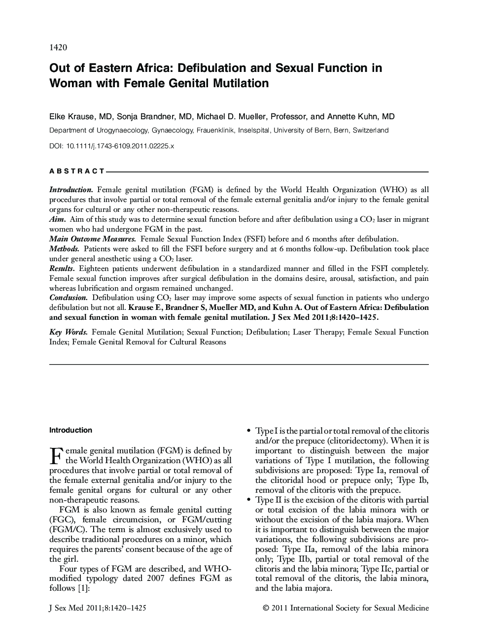 Out of Eastern Africa: Defibulation and Sexual Function in Woman with Female Genital Mutilation