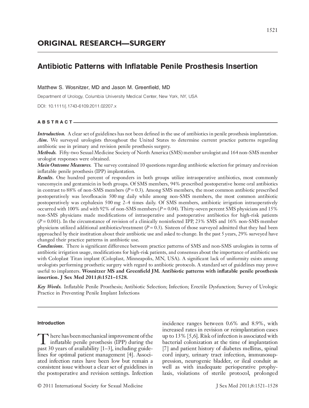 Antibiotic Patterns with Inflatable Penile Prosthesis Insertion