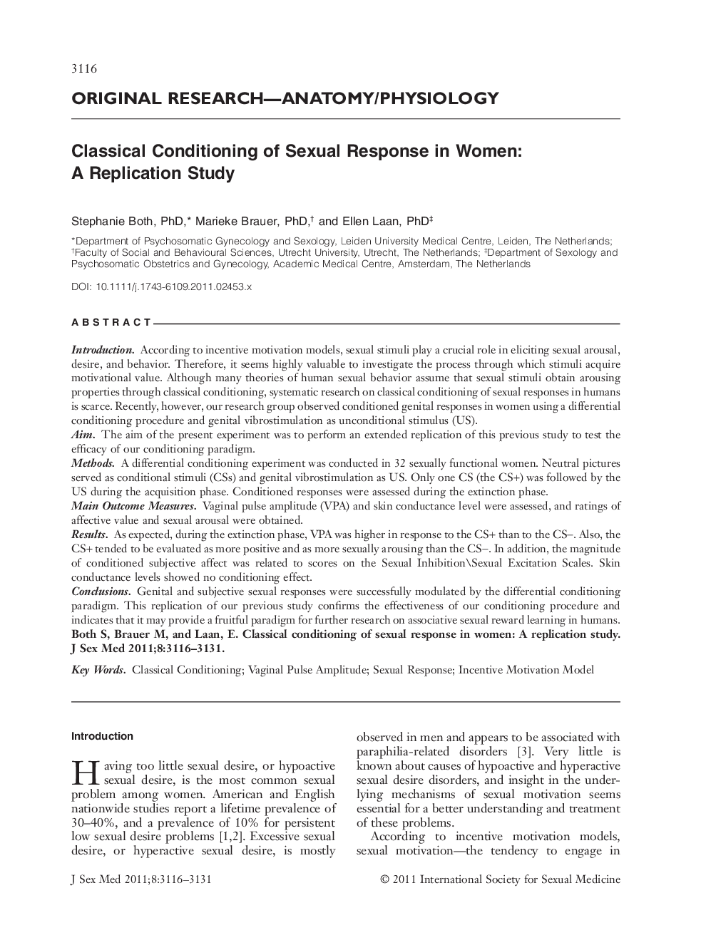 Classical Conditioning of Sexual Response in Women: A Replication Study