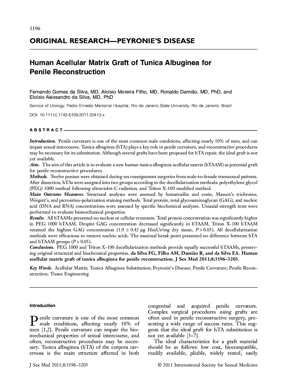 Human Acellular Matrix Graft of Tunica Albuginea for Penile Reconstruction