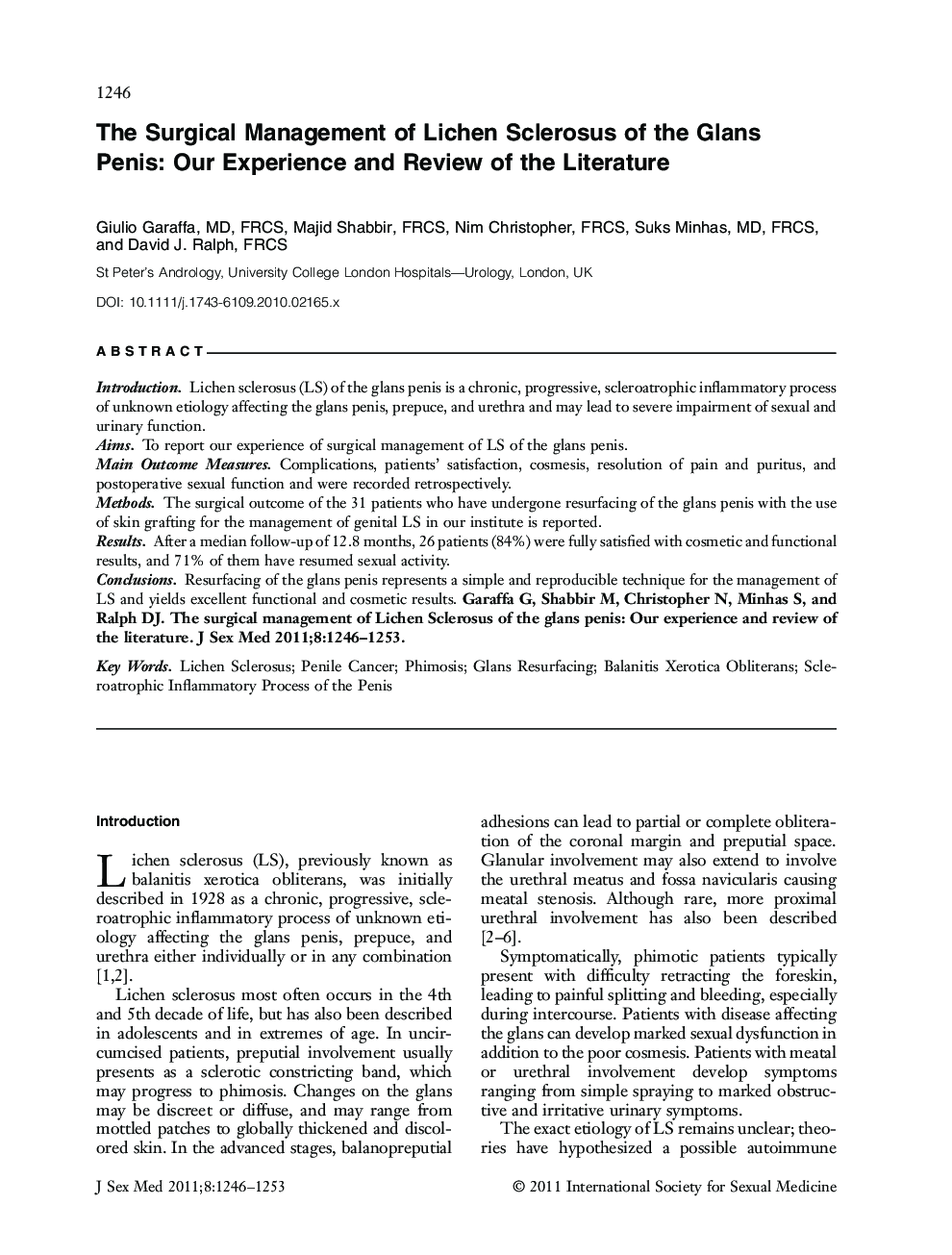 The Surgical Management of Lichen Sclerosus of the Glans Penis: Our Experience and Review of the Literature