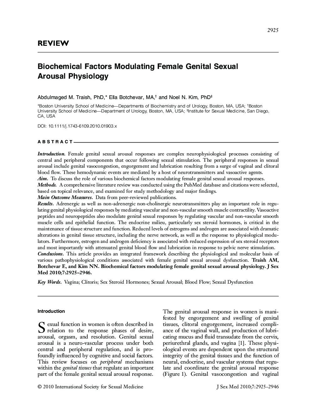 Biochemical Factors Modulating Female Genital Sexual Arousal Physiology