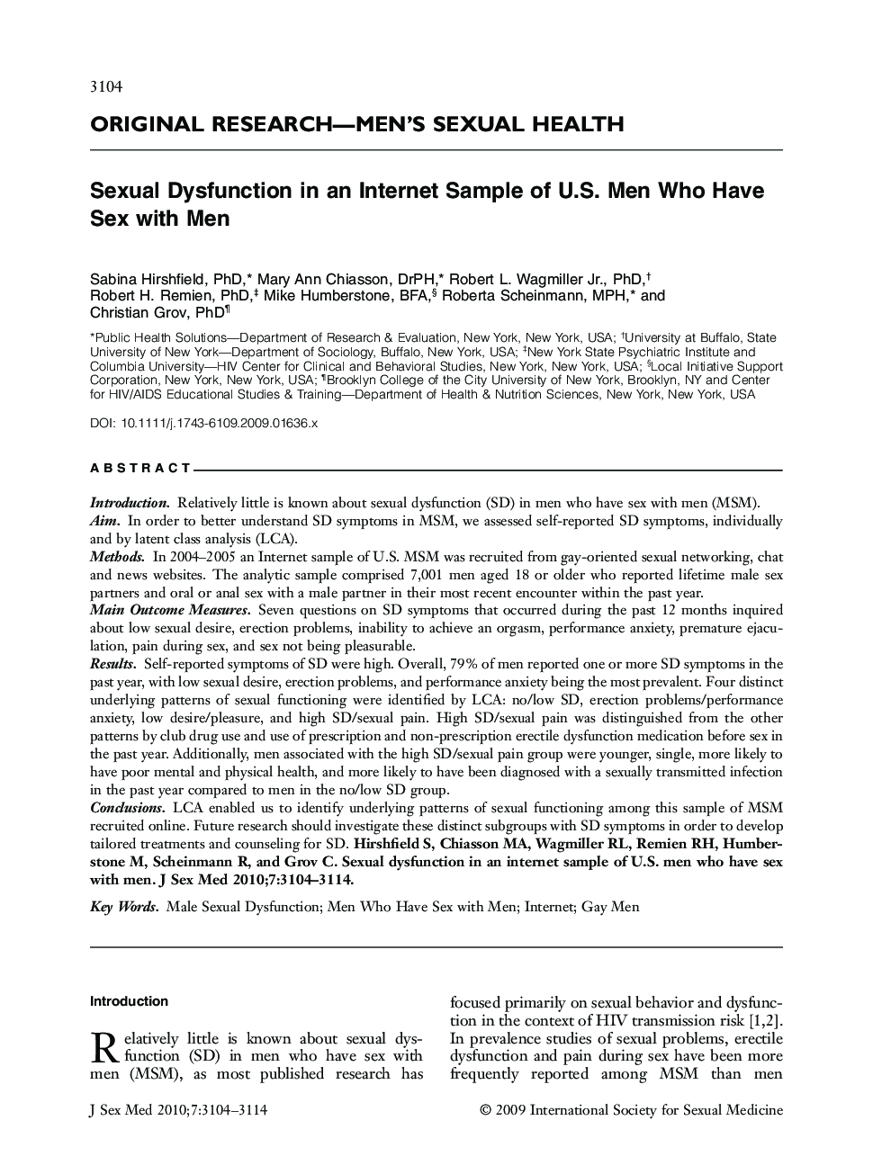 Sexual Dysfunction in an Internet Sample of U.S. Men Who Have Sex with Men