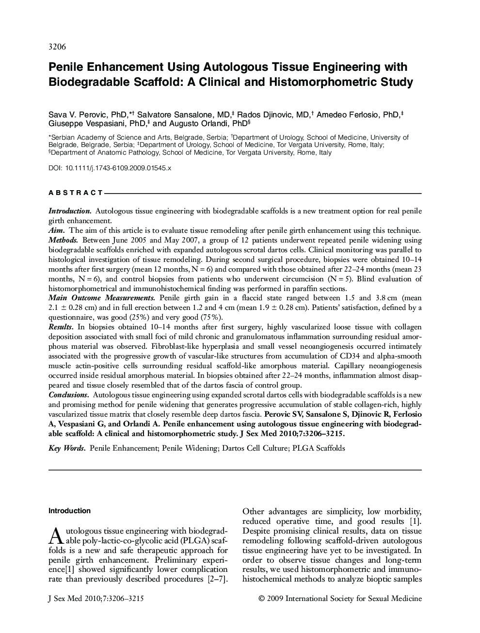 Penile Enhancement Using Autologous Tissue Engineering with Biodegradable Scaffold: A Clinical and Histomorphometric Study