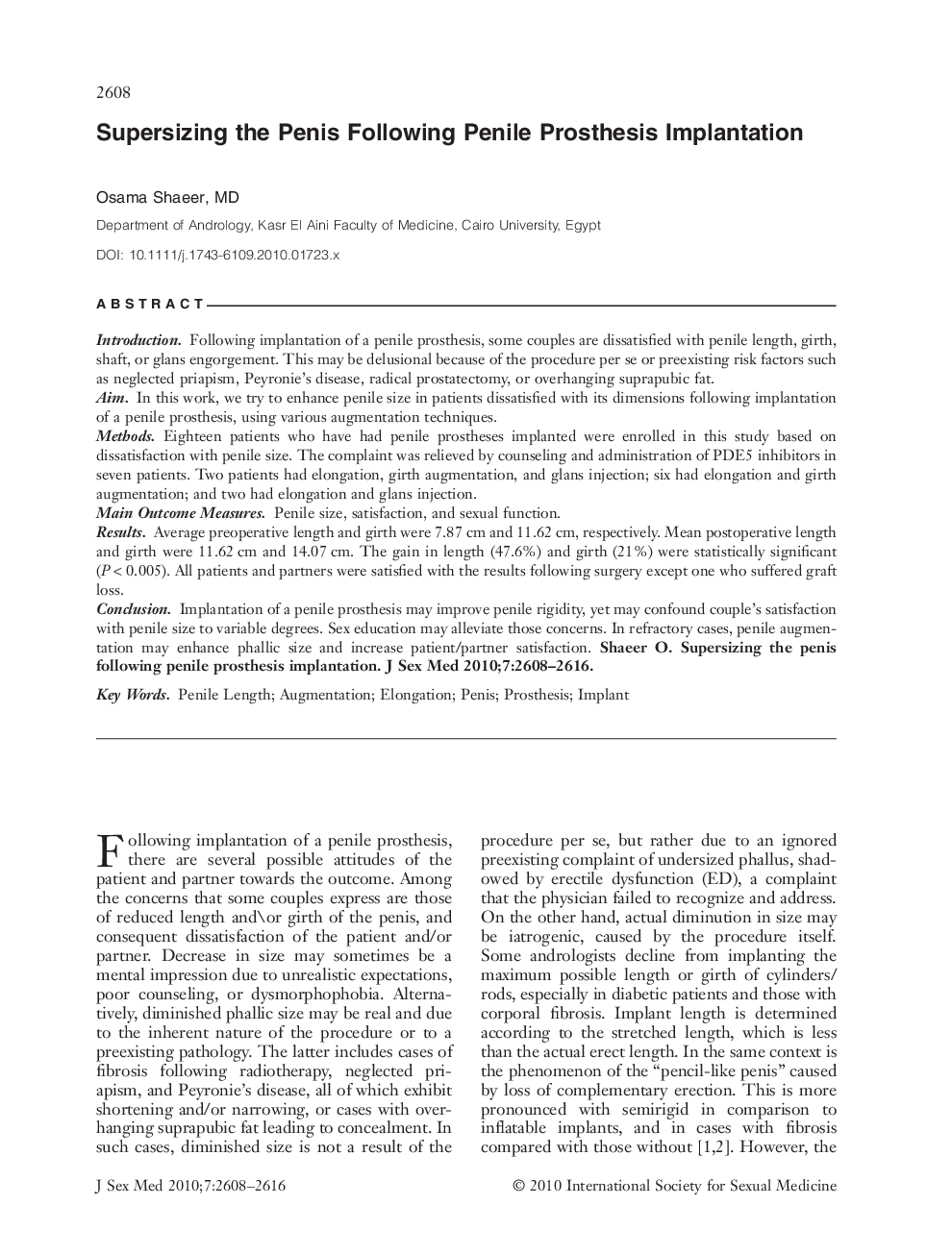 Supersizing the Penis Following Penile Prosthesis Implantation