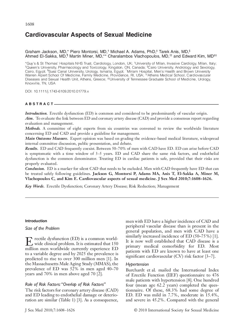 Cardiovascular Aspects of Sexual Medicine
