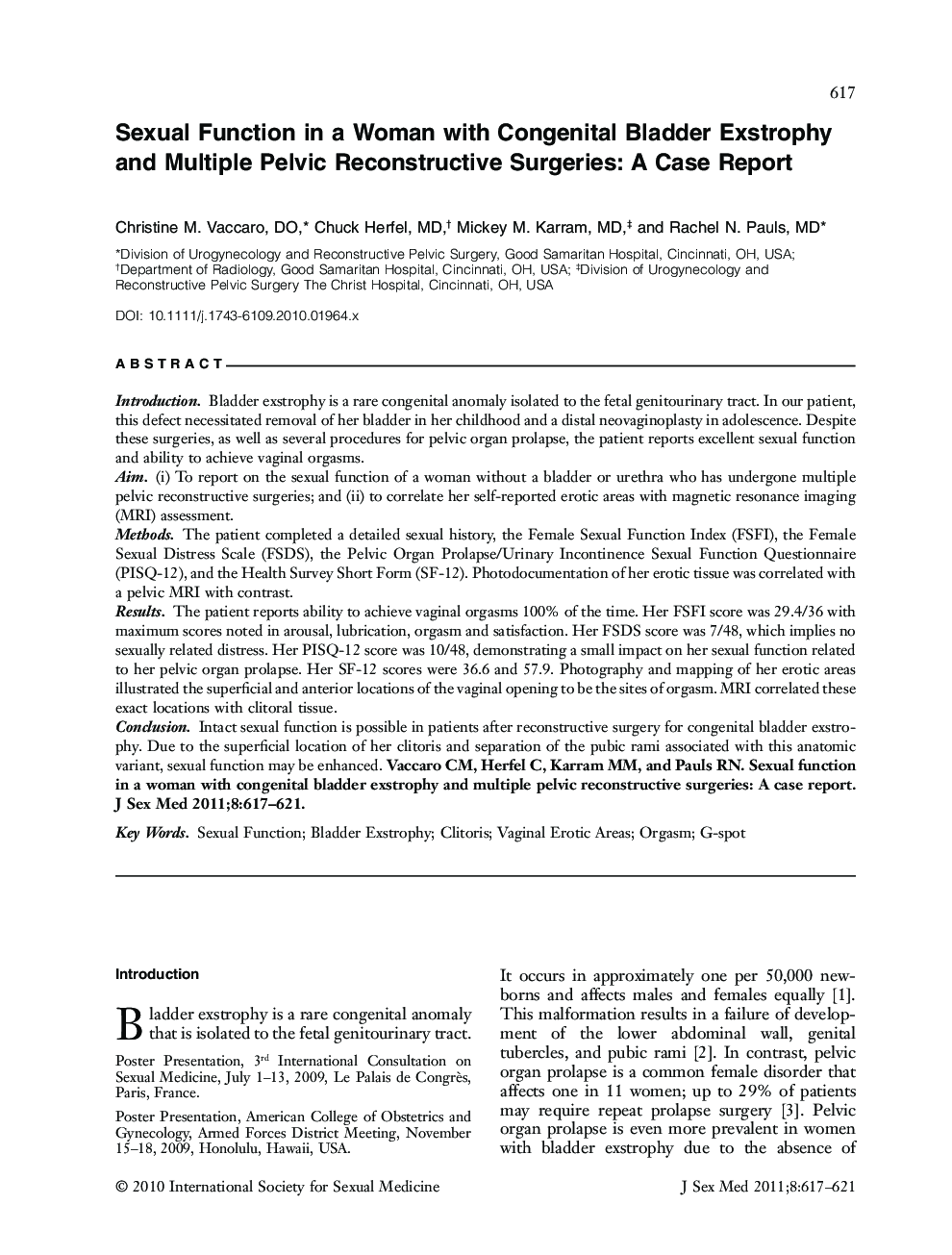 Sexual Function in a Woman with Congenital Bladder Exstrophy and Multiple Pelvic Reconstructive Surgeries: A Case Report