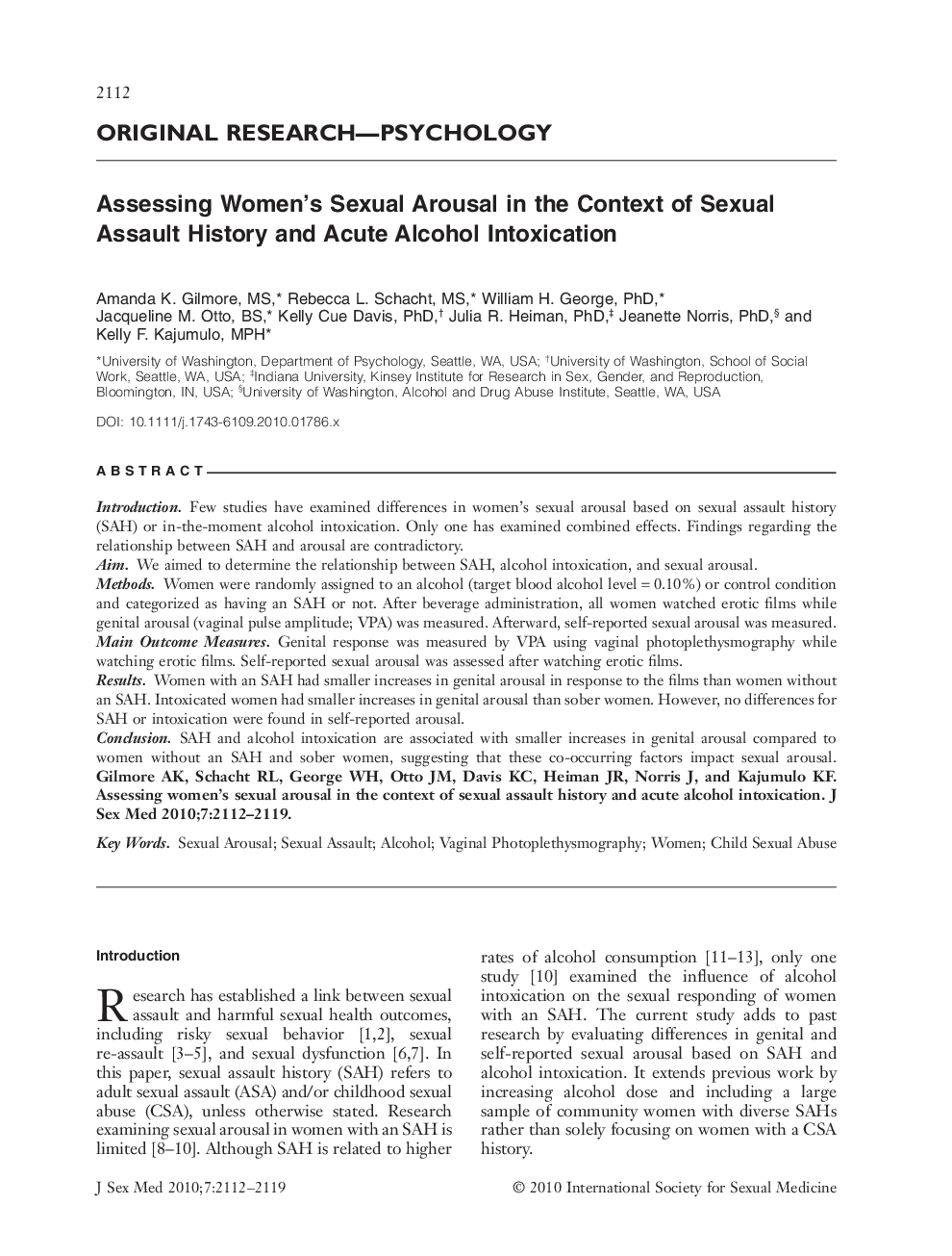 Assessing Women's Sexual Arousal in the Context of Sexual Assault History and Acute Alcohol Intoxication