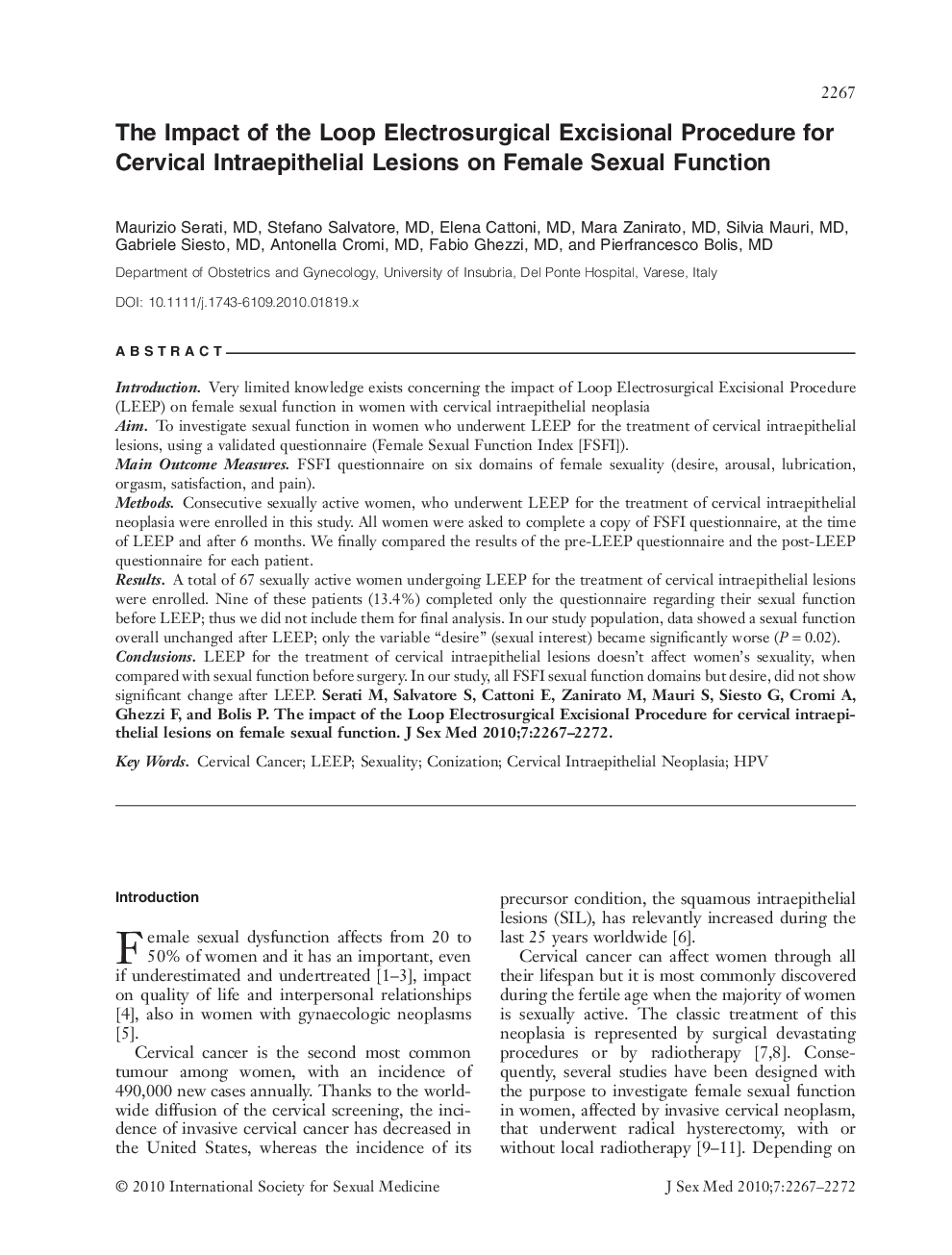 The Impact of the Loop Electrosurgical Excisional Procedure for Cervical Intraepithelial Lesions on Female Sexual Function