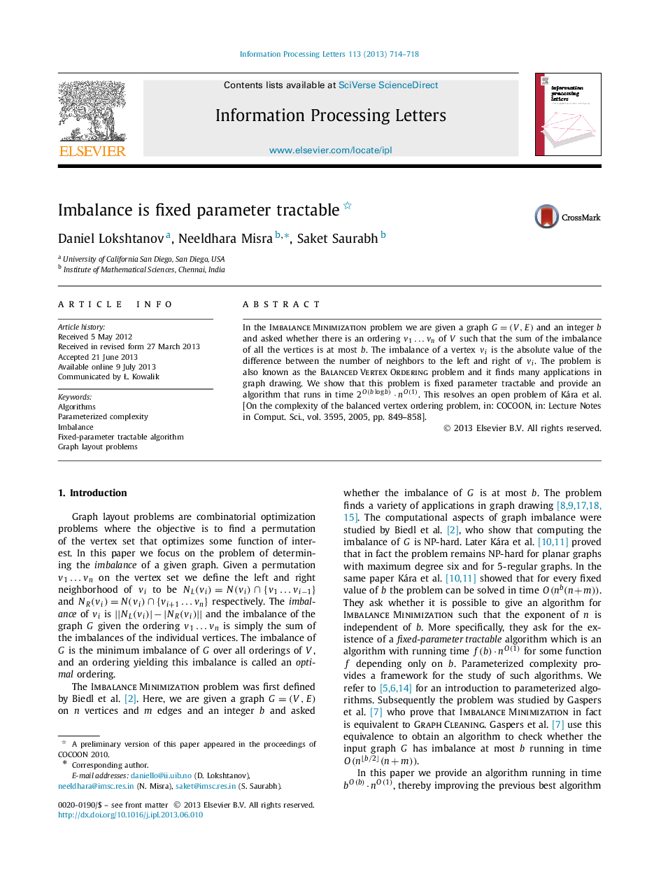 Imbalance is fixed parameter tractable 