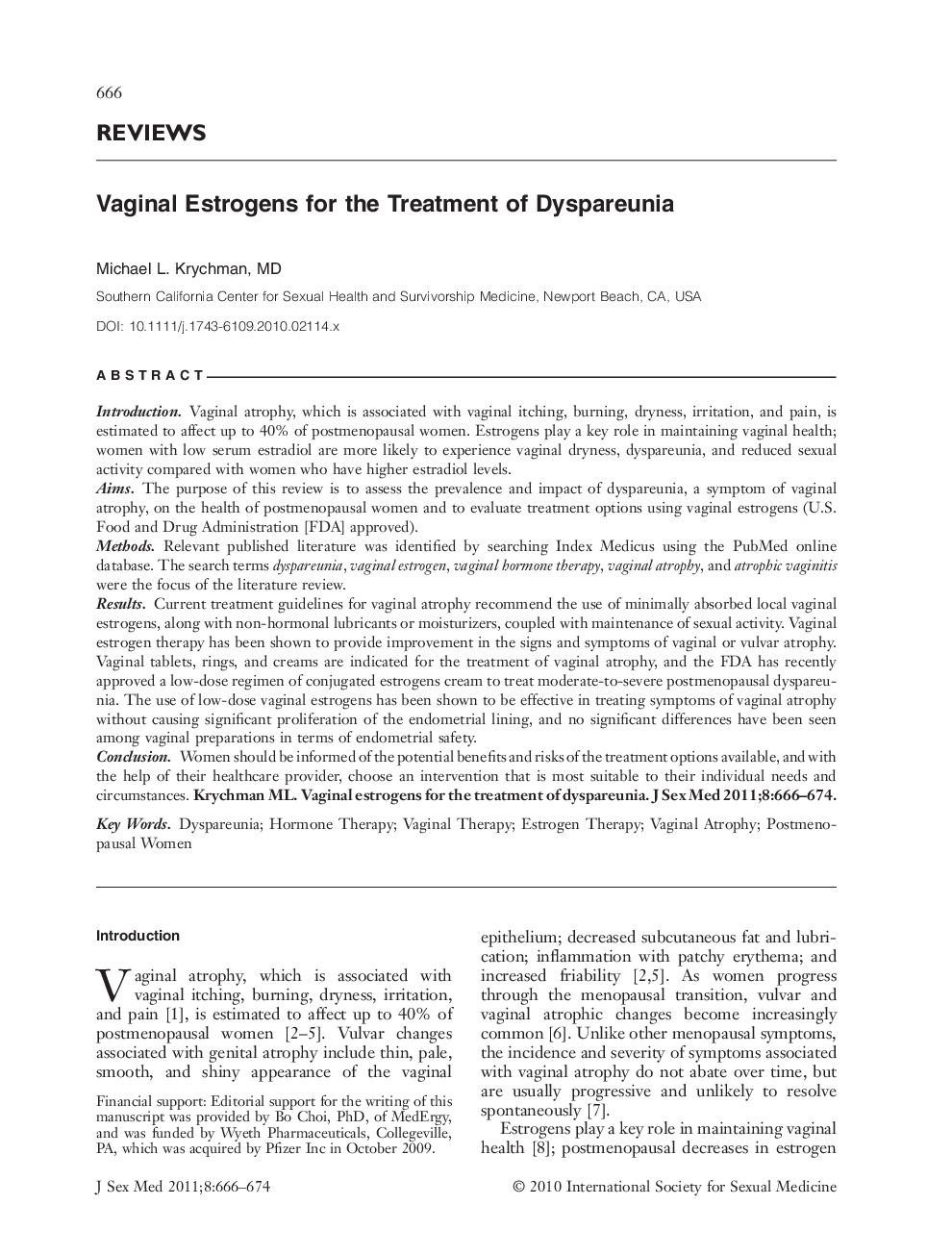 Vaginal Estrogens for the Treatment of Dyspareunia