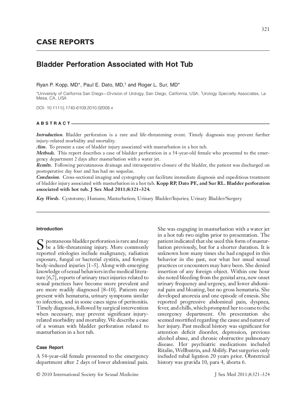 Bladder Perforation Associated with Hot Tub