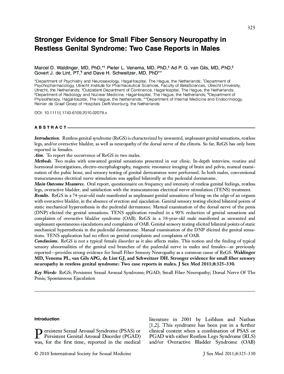 Stronger Evidence for Small Fiber Sensory Neuropathy in Restless Genital Syndrome: Two Case Reports in Males