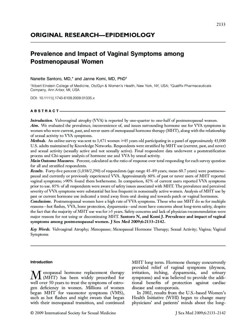 Prevalence and Impact of Vaginal Symptoms among Postmenopausal Women