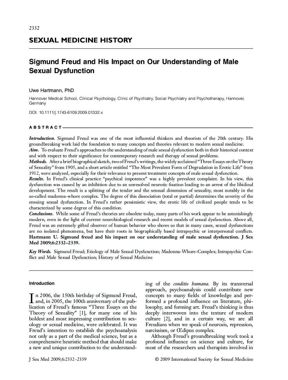 Sigmund Freud and His Impact on Our Understanding of Male Sexual Dysfunction