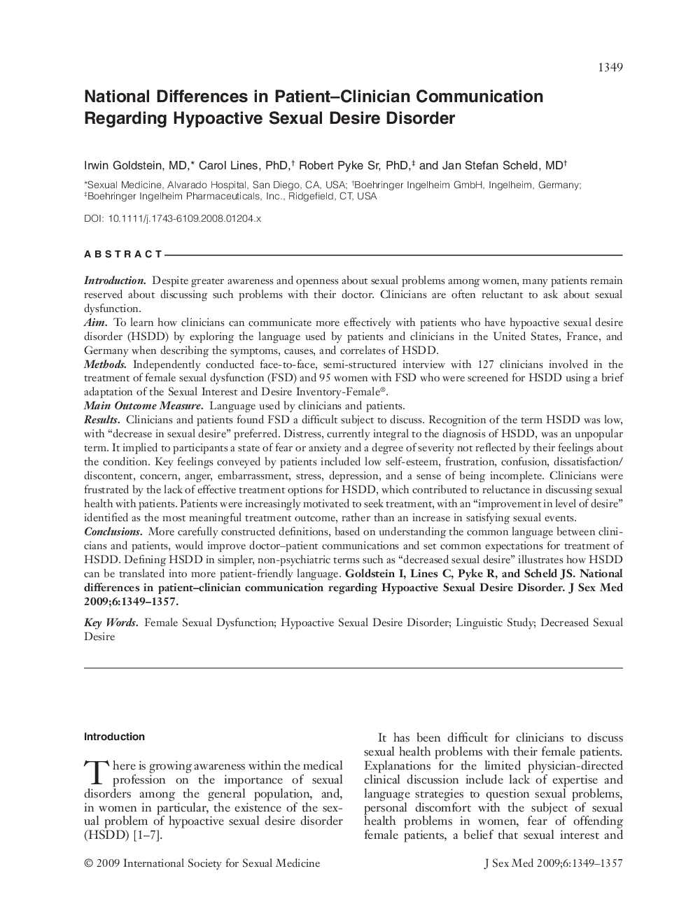 National Differences in Patient-Clinician Communication Regarding Hypoactive Sexual Desire Disorder