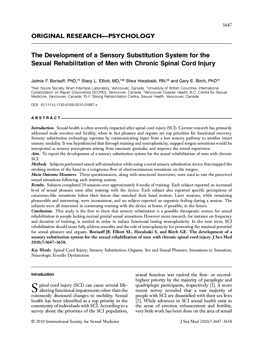 The Development of a Sensory Substitution System for the Sexual Rehabilitation of Men with Chronic Spinal Cord Injury