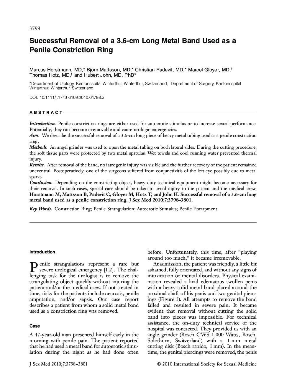 Successful Removal of a 3.6-cm Long Metal Band Used as a Penile Constriction Ring