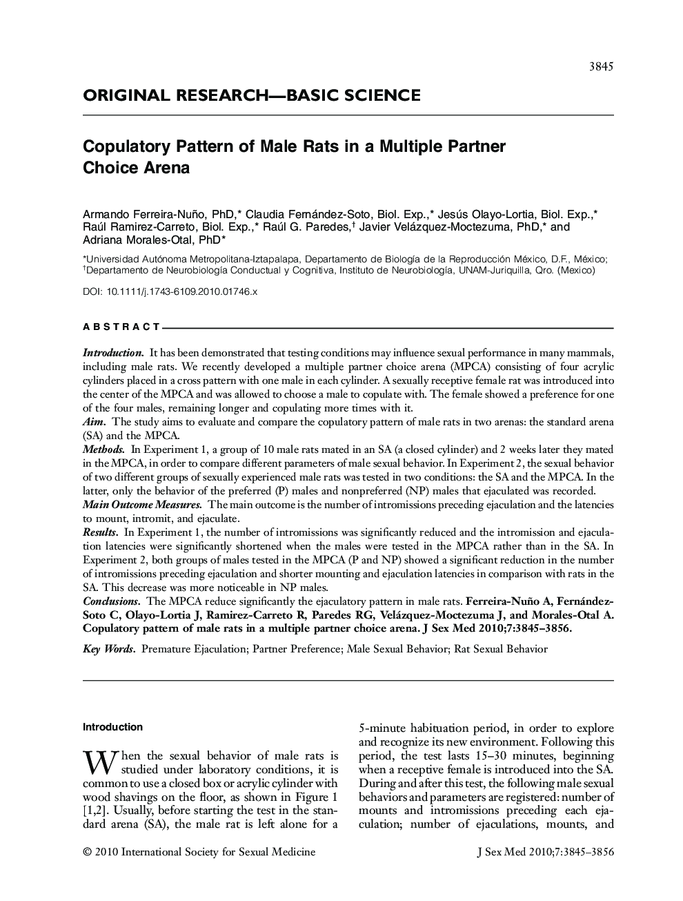 Copulatory Pattern of Male Rats in a Multiple Partner Choice Arena